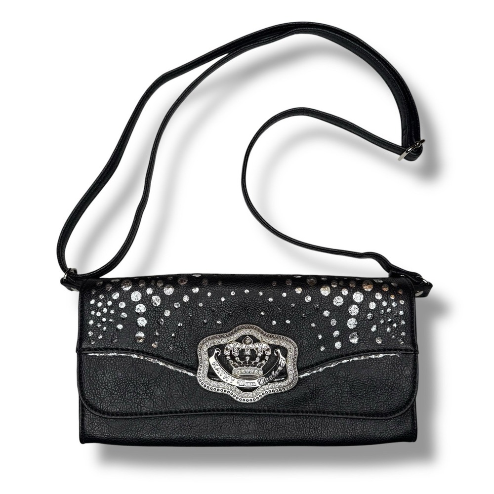 Kathy Van Zeeland Vintage Y2K Bag Black Small Baguette Style Crossbody Shoulder